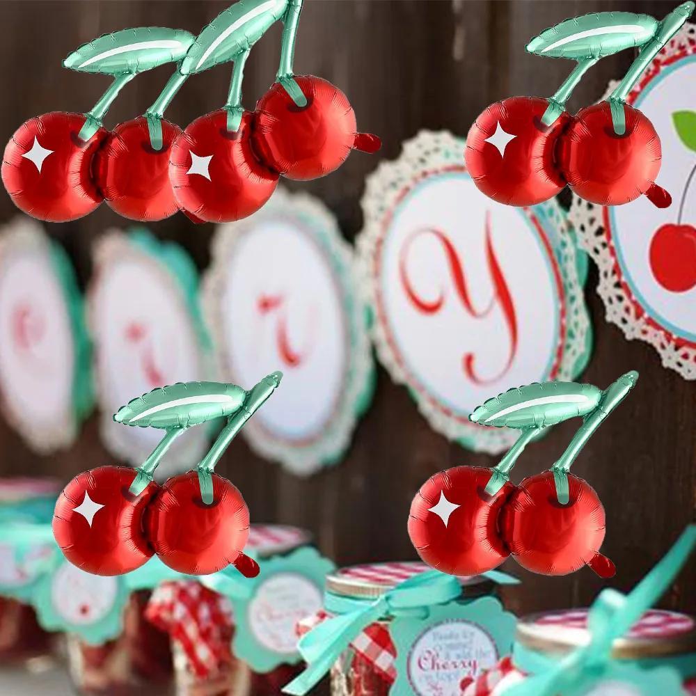 2/4/5/6pcs Cherry Aluminum Film Balloon Fruit Theme Sweet Girl lovely Cherry Birthday Party Valentine Scene Decoration Balloon
