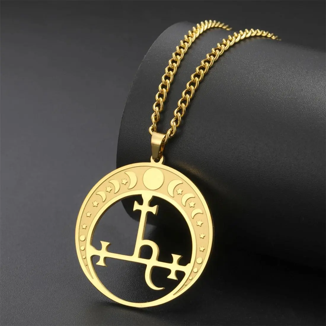 EUEAVAN Lilith Demon Seal Necklace Stainless Steel Vintage Satan Solomon Symbol Pendant Choker Amulet Jewelry Gift Wholesale
