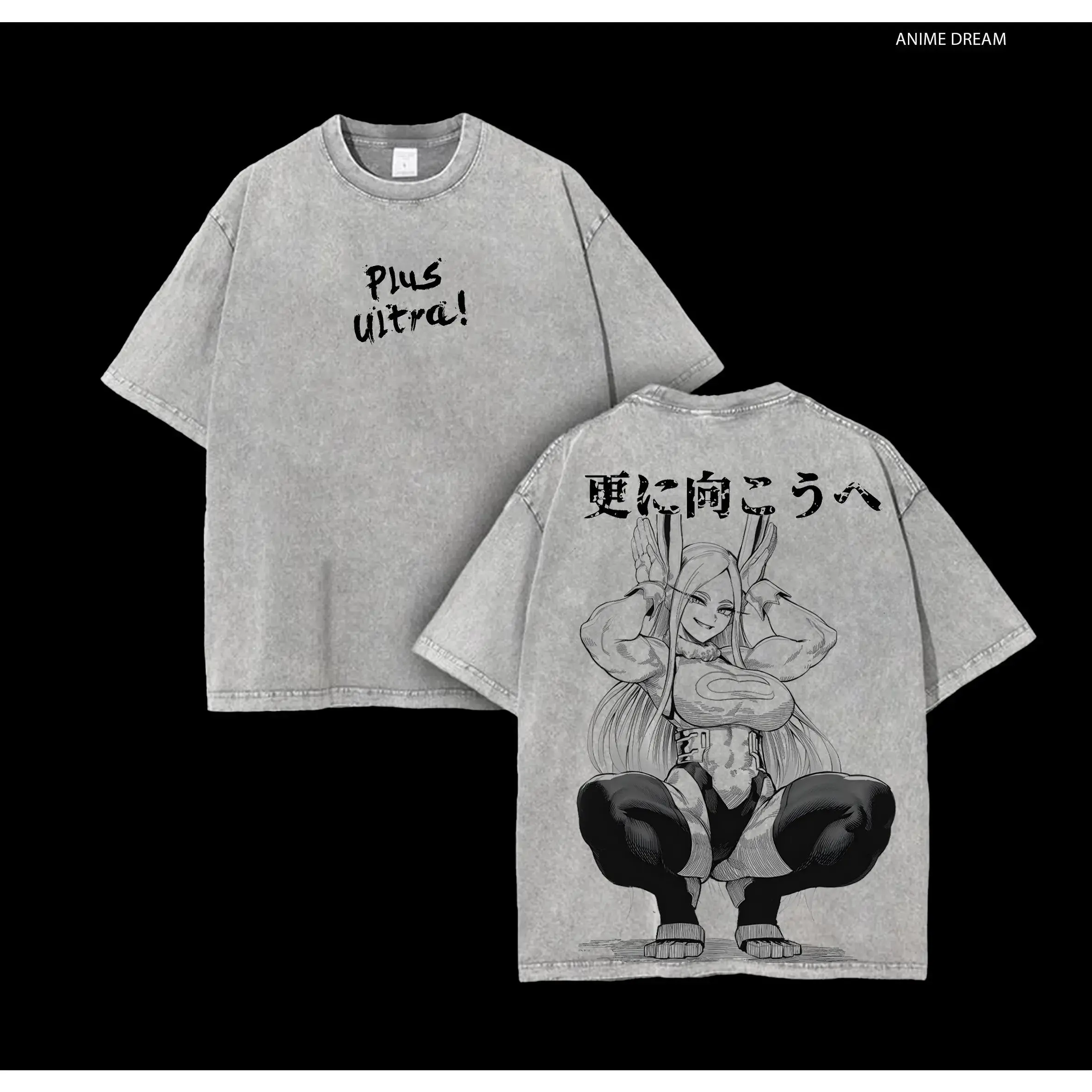 Men's My Hero Academia Mirko Graphic T-Shirt - Vintage Wash 230gsm Heavyweight Premium Knit Cotton, Casual Crew Neck Short Sleeve, Relaxed Cut, Pre-Washed, Classic Top, Cold Machine Wash, Hang Dry, Low Iron, Do Not Bleach, 3XL, 4XL, 5XL