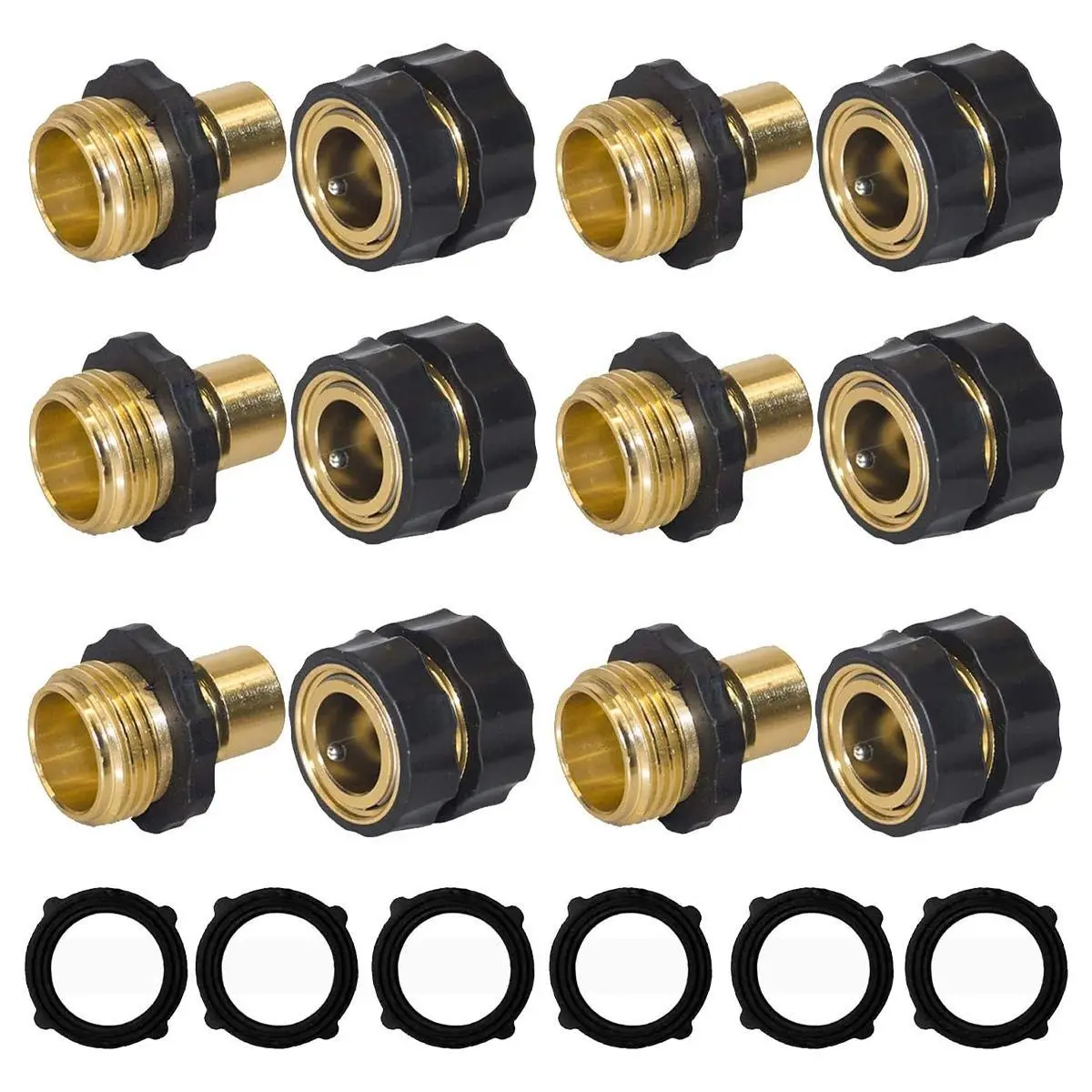 Garden Hose Quick Connect Fittings, 3/4-Inch Plastic+Aluminum Male & Female Water Hose Set (4-6 Pcs), Rustproof Metal, Leak-Proof Seal, Spring-Snap Open Quick Disconnect, Outdoor Garden Tool Accessory