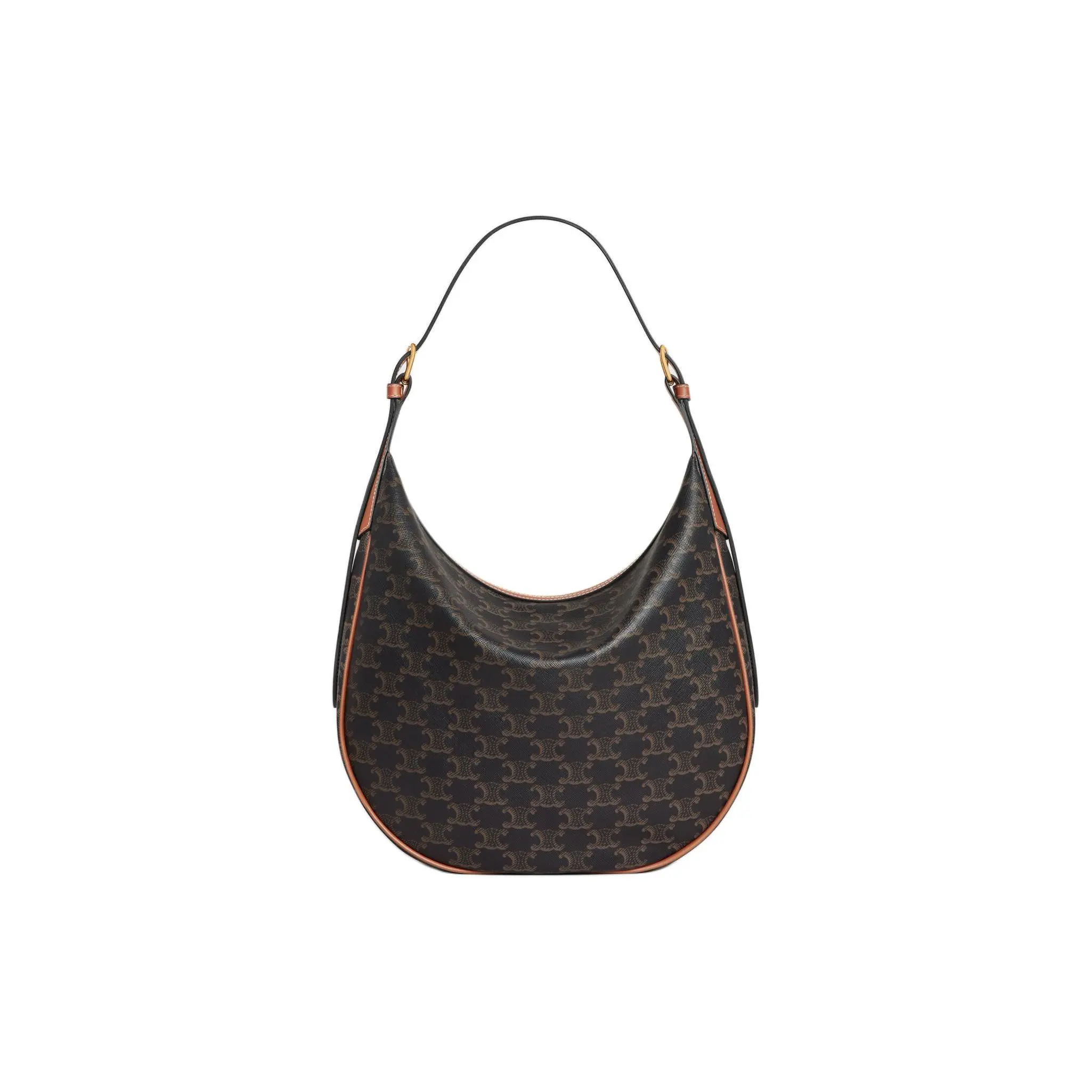 Celine Triomphe Monogram Zip Top Handle Bag for Women, Tan Leather