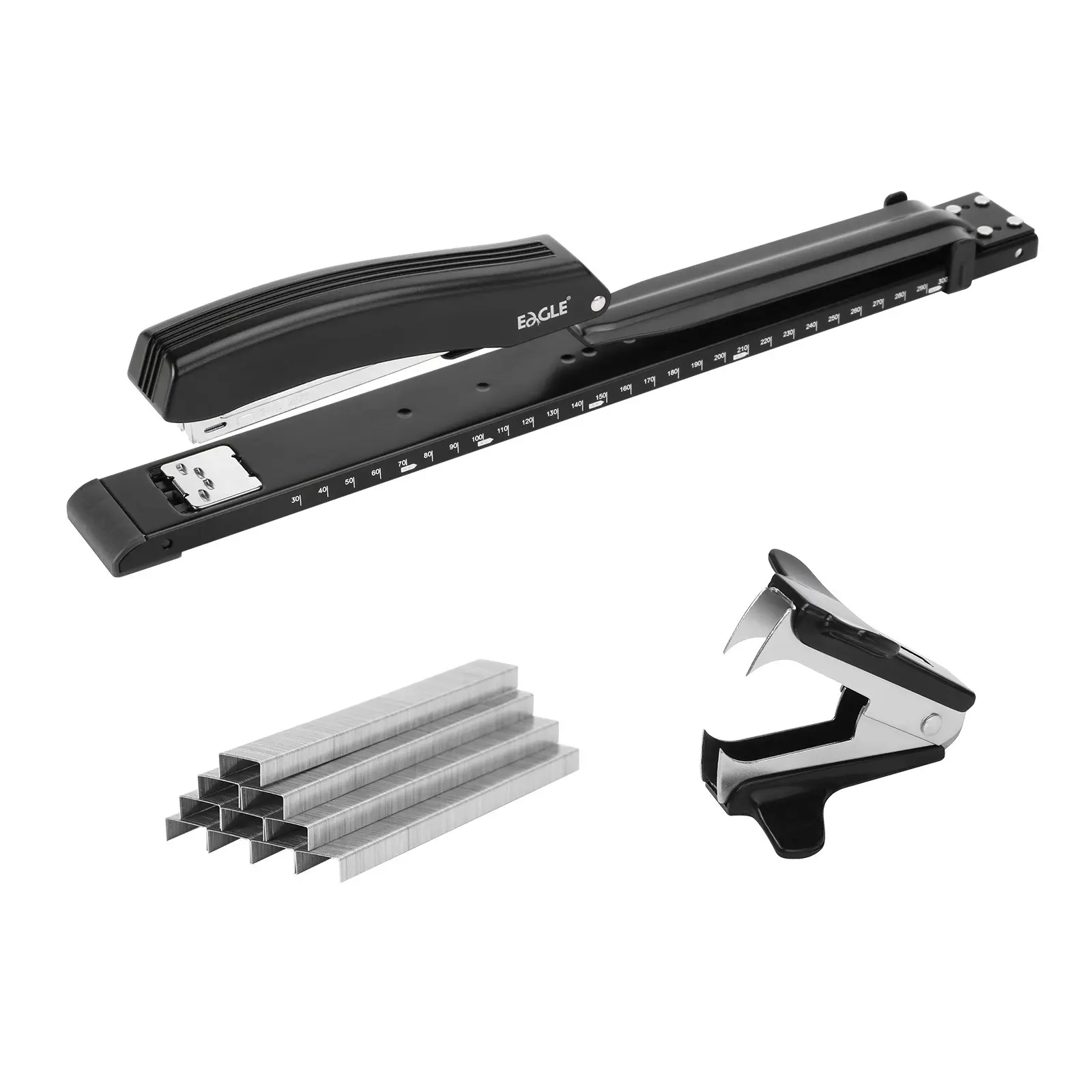 Long Arm Stapler with 5000 Staples, Ruler Scale, Adjustable Paper Guide, Extended Metal Body, Ideal for Booklets and Books Binding