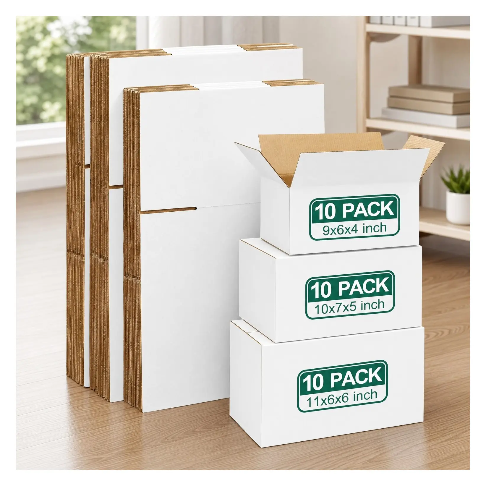 30 Pack White Corrugated Shipping Boxes Assorted Sizes, 9x6x4 & 10x7x5 & 11x6x6 (10 Each), Cardboard Mailers for Small Business Packaging and MailingGift