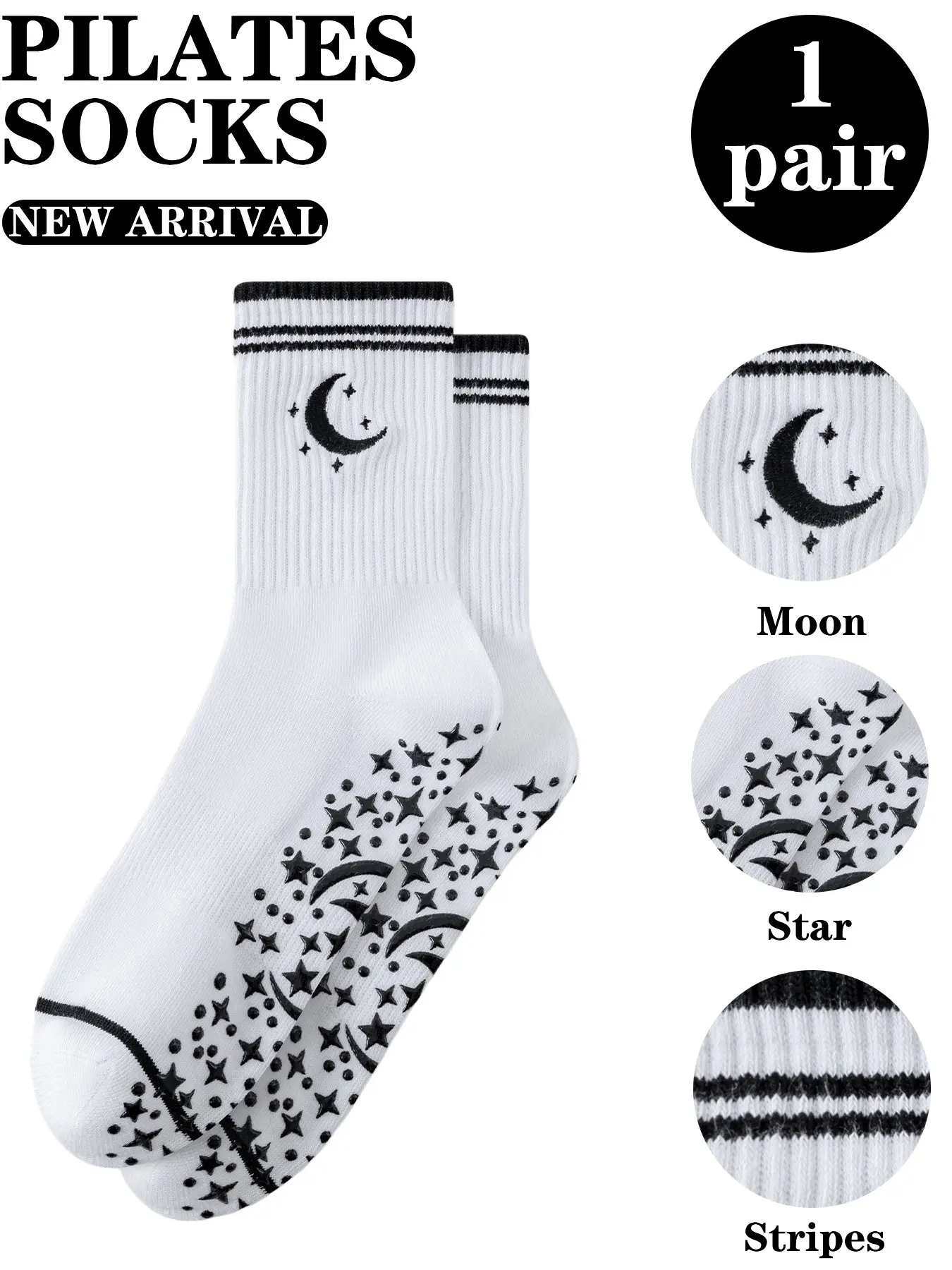 Women's Starry Sky Yoga Socks, Star Moon Pattern, Non-Slip, Grip, Outdoor, Home Use, Ideal for Yoga and Pilates, Grip Sports Socks