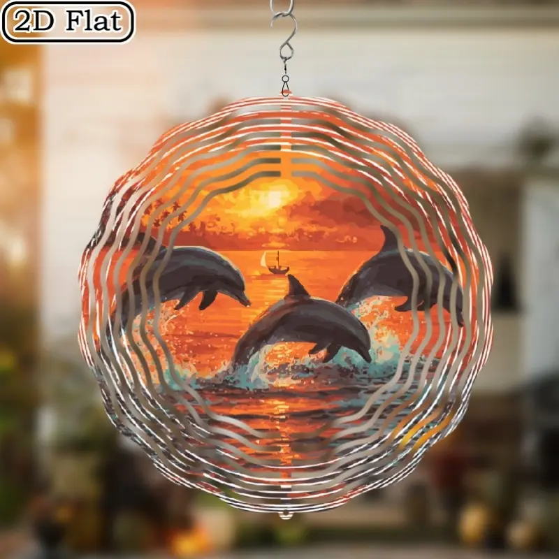 10inch Metal wind-powered rotating decoration, featuring three leaping dolphins - Outdoor/indoor wind-powered iron bell, dynamic ocean-themed garden art and holiday gift, no electricity required, durable metal sculpture suitable for home and garden decora