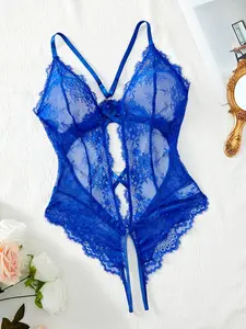 Women's Sexy Lace Sexy Bodysuit, Solid Color Pearl Decor Chain Linked Bodysuit, Fashion Comfy Women's Lingerie for Romantic Night, Womenswear clean girl style baddie boyfriend gifts