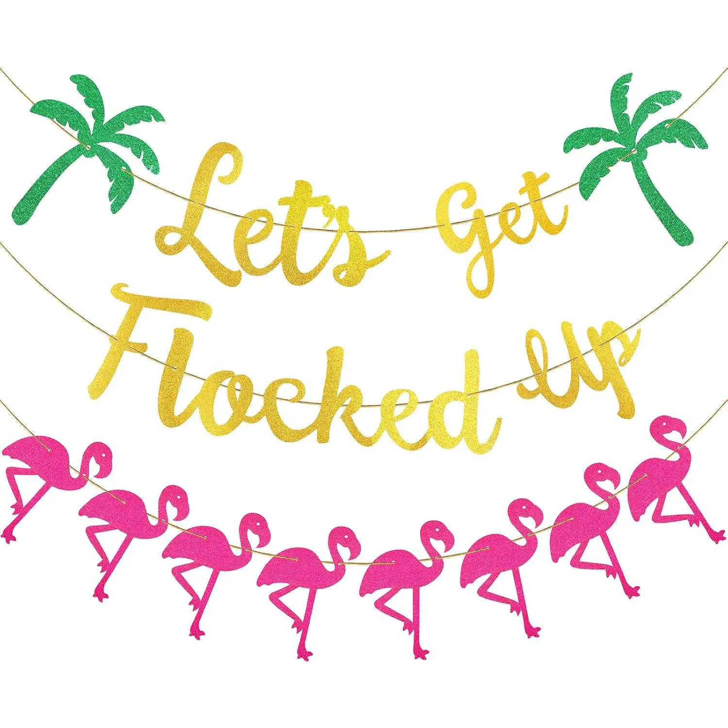 Flamingo Party Banner Decorations Gold Glitter Let's Get Flocked up Banner Hawaii Luau Beach Party Banner for Birthday Wedding Party Decoration