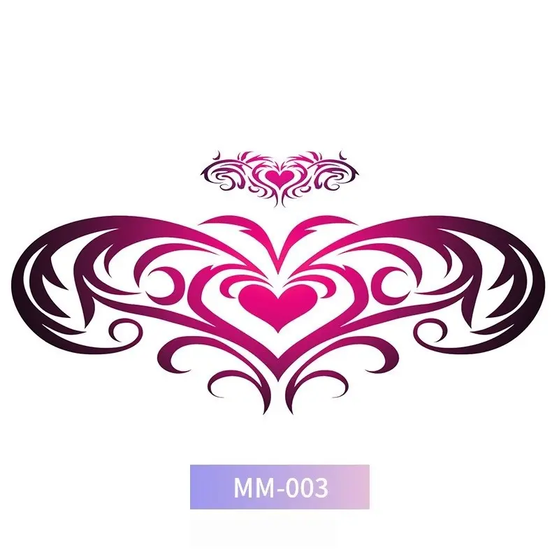 Gothic Heart Vine Flower Temporary Tattoos, Waterproof Body Stickers for Chest Belly Waist, Sensual Fake Tattoo for Girls Bikini Party