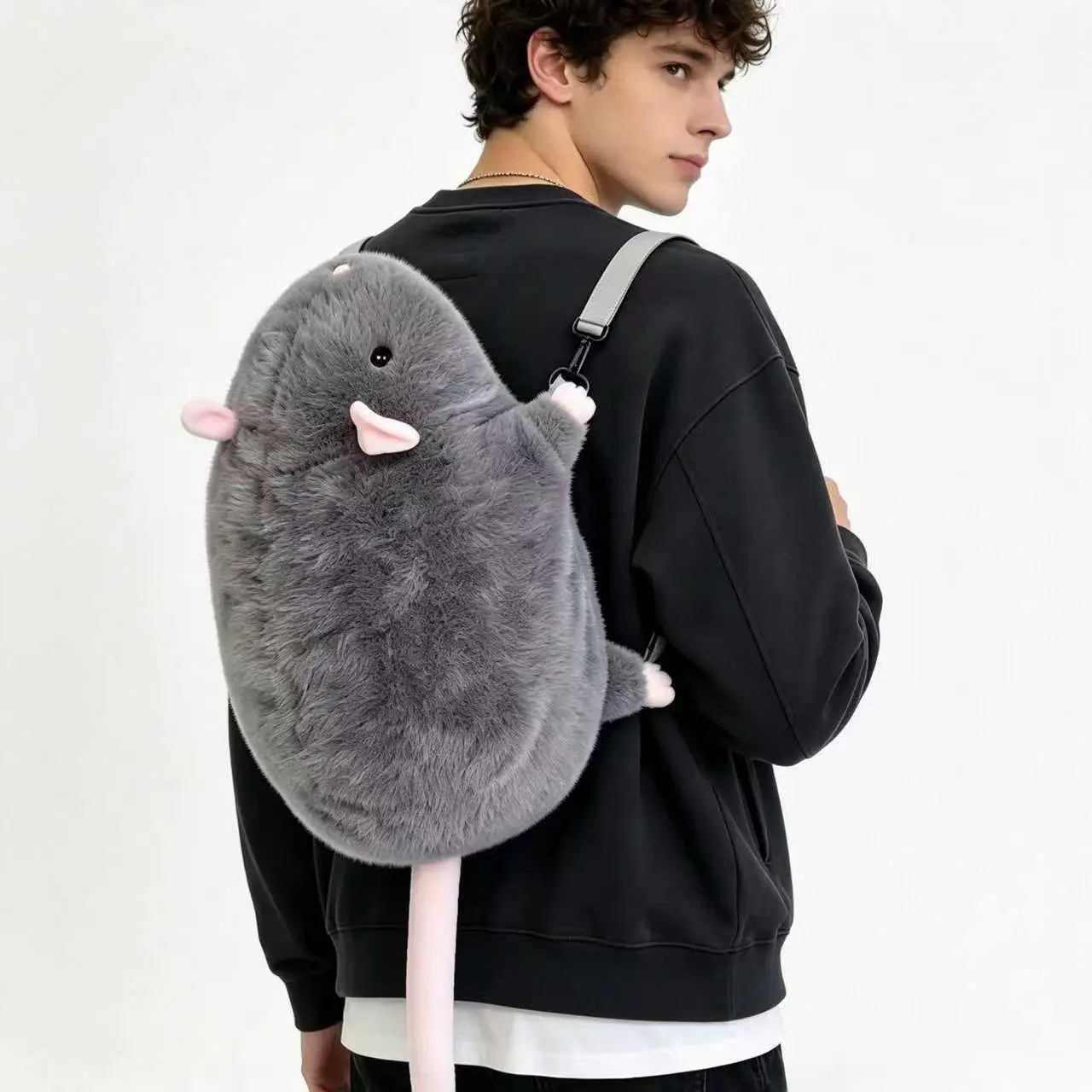 Rat Backpack, Plush Backpack, Fluffy Backpack, Fuzzy Backpack, Mouse Plush Backpack, Kawaii Backpack, Oversized Flower Branch Rat Stuffed Toy, Trendy Backpack, Cute Stylish Daypacks, Ideal for Kids' Birthdays