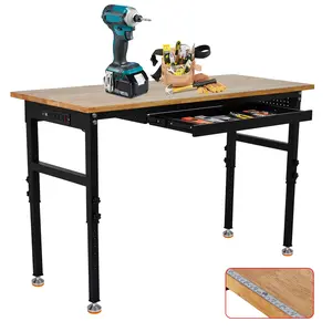 Workbench with Power Outlet, Scale, Drawer, 60" x 24"/70" x 21" Portable Bench with Pegboard and 6 Hooks, 8 Adjustable Height, 2200lbs Load Capacity Worktable for Garage, Office, Home