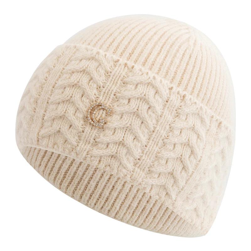 New Style Simple Chic Winter Hat G Letter Decor Rabbit Fur Beanie Elegant Winter Hats For Women Candy Colors Warm Knit Hats