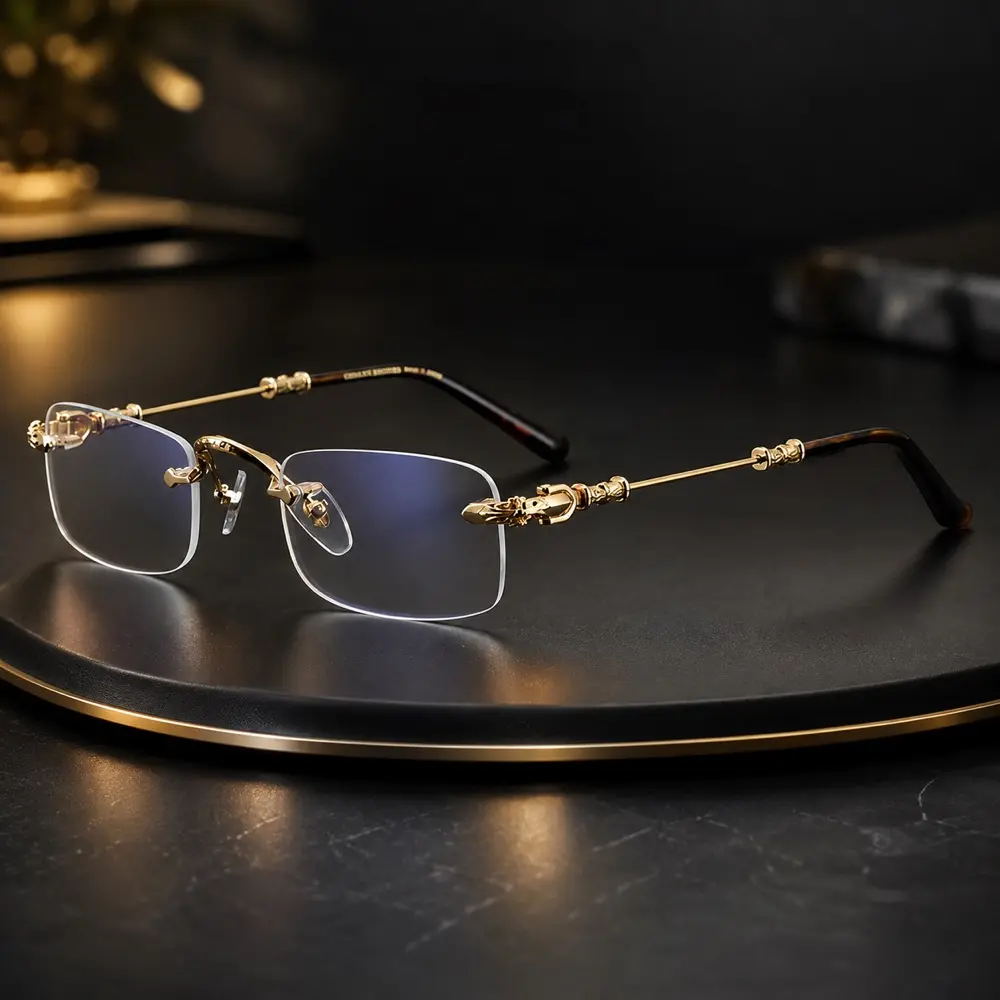 Vintage Rimless Square Frames Eyeglasses, Gold-Silver Zinc Alloy Fashion Frames, High-Definition Lenses, High Quality Eyewear for Business Style, Ideal Gift Choice