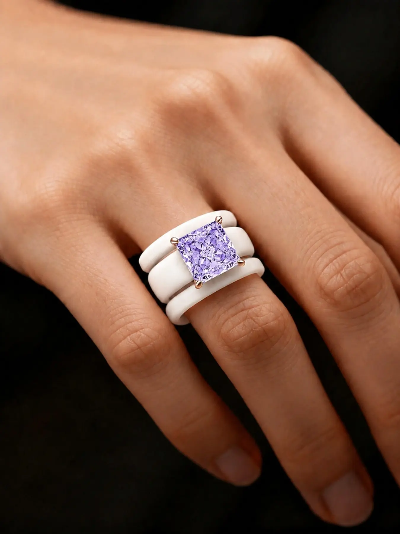 3-Piece Stackable Silicone Ring Set, Princess Cut Light Cubic Zirconia Rings, Fashion Jewelry Gift for Women, Wedding Party Accessories