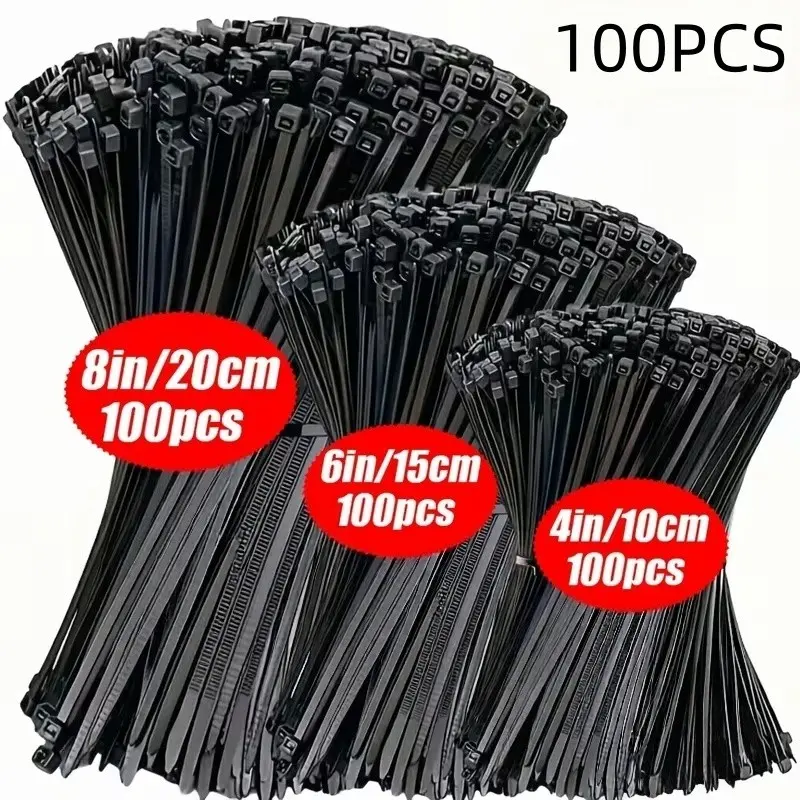 100pcs Durable Nylon Cable Ties, Self-Locking, Secure Fastening, 7.875-10cm, Ideal for Home Office Garden Industrial Wiring, Cable Management