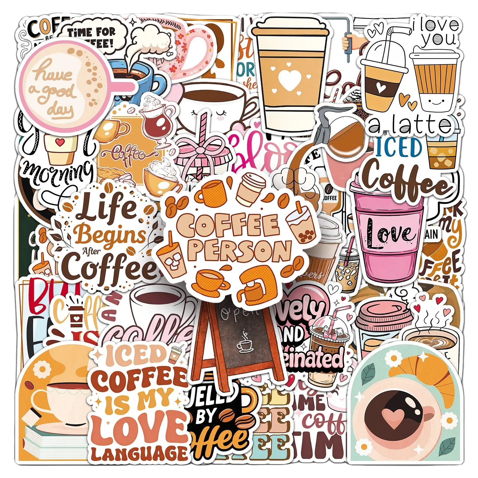 50Pcs Korean Coffee Faith Graffiti Stickers, Positive Quote Decals, Car decorative sticker, Sticker For Cars for Journal, Laptop, Water Bottle, Car Decor Gift