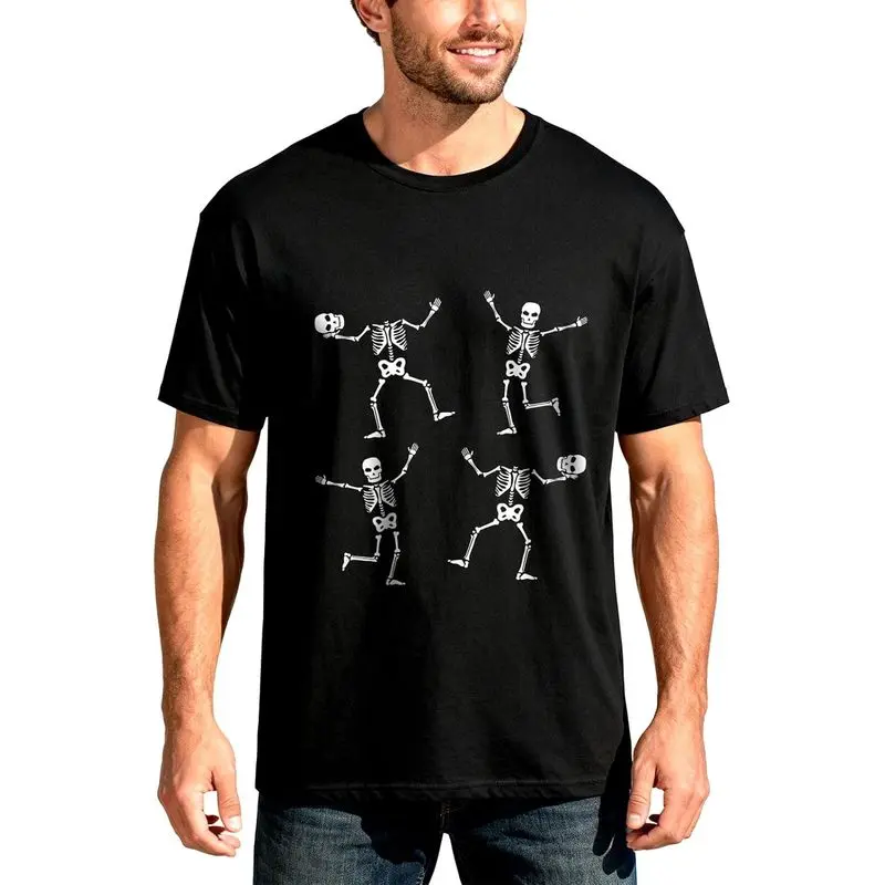 Dancing Skeleton T-Shirt for Men & Women, Heavyweight Cotton Tee Spooky Graphic Tee Fun Bone Costume T-Shirt