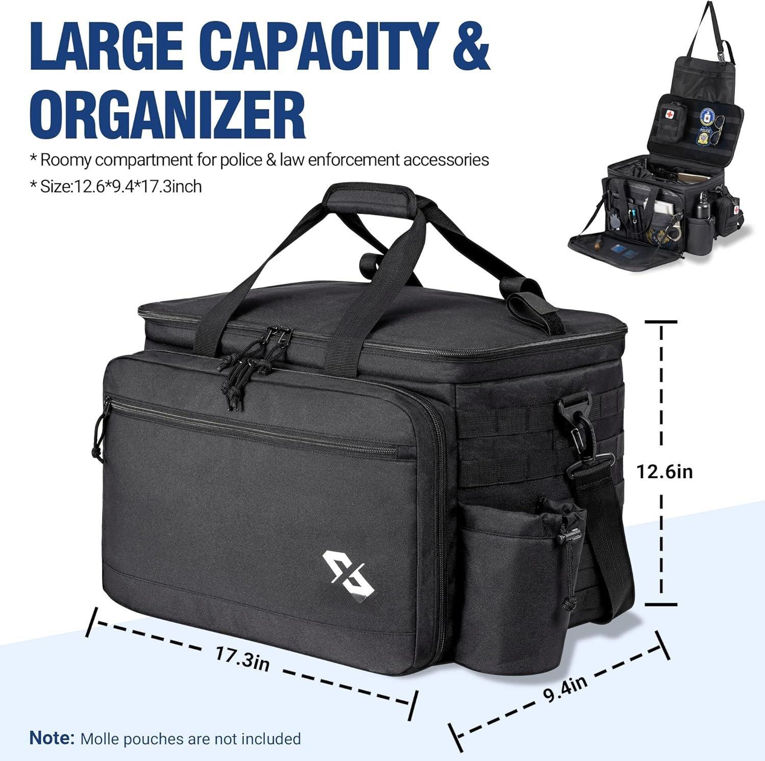 SUNDAY MIRTH Patrol Bag Law Enforcement,  Gear Bag for  Front Seat Organizer with Cup Holders, MOLLE System, Fits  Passenger Seat (Black)