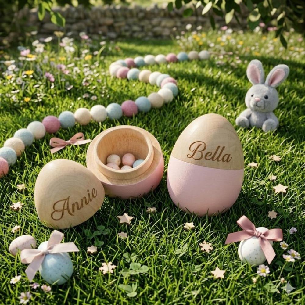 Custom Easter Egg First Easter Gift Baby Keepsake Engraved Name Wooden Easter Egg Shakers