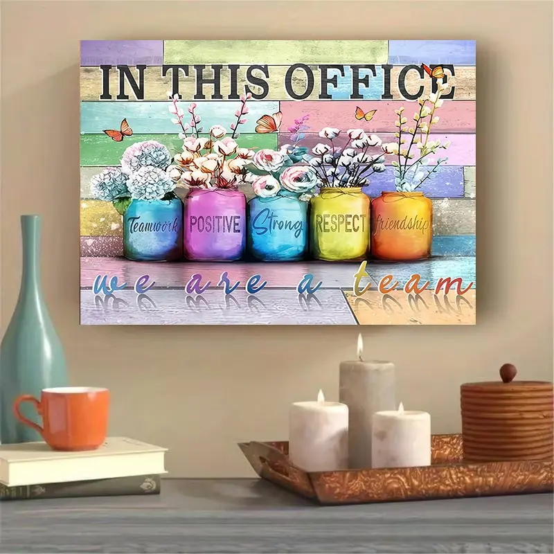 Inspirational Office Wall Art Canvas Print, Wall Prints Decorative Artwork Wall Picture Decor Wooden Frame Teamwork Value Wall Decoration, Suitable for Home, Bedroom, Kitchen, Living Room, Bathroom, Hotel, Cafe, Office - 30.48x 40.64cm