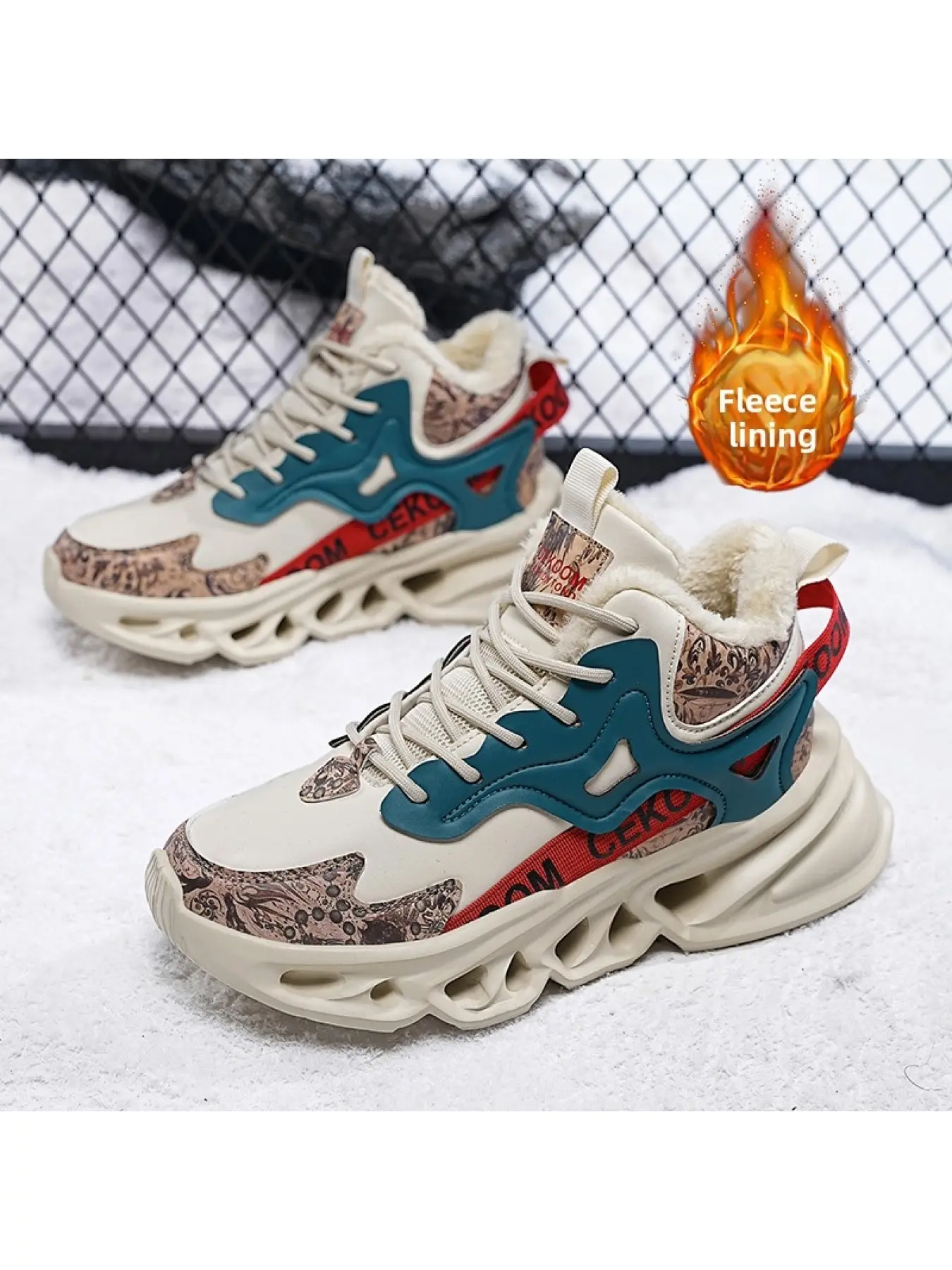 Men Color Block Fleece Lined Chunky Sneakers, Thick Platform Cushioned Sole Windproof Warm Winter Non Slip Breathable Casual Walking Dad Shoes For Outdoor Cold Weather