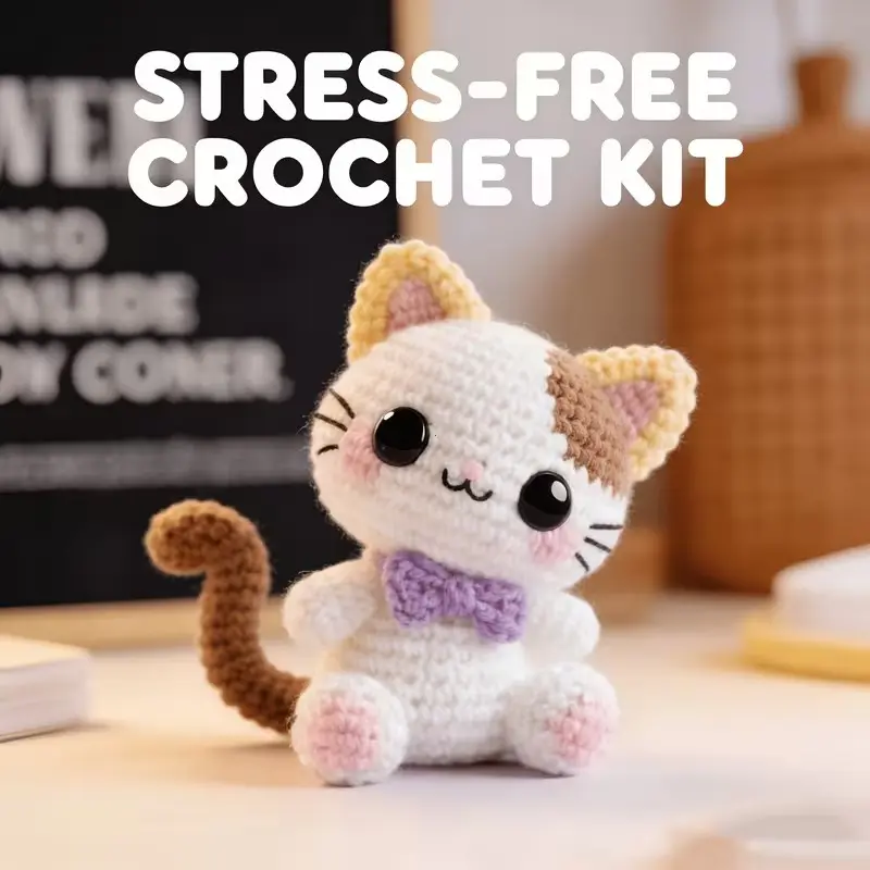 Cute Cat Pattern Crochet Kit, Crochet Kit For Beginners, Beginner-Friendly DIY Craft Supplies, Includes Tutorial Manual, Perfect Gift for Holidays