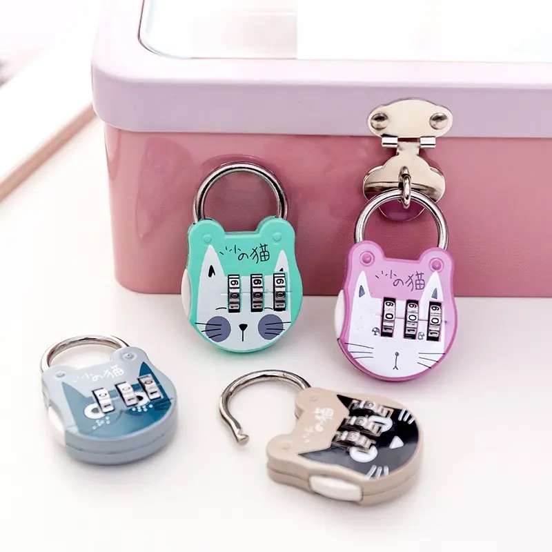 Cute Cat Mini Keyed Padlock, Digit Number Code Lock for Luggage, Safe Lock for Journal Notebook Handbag Locker, Travel Locks