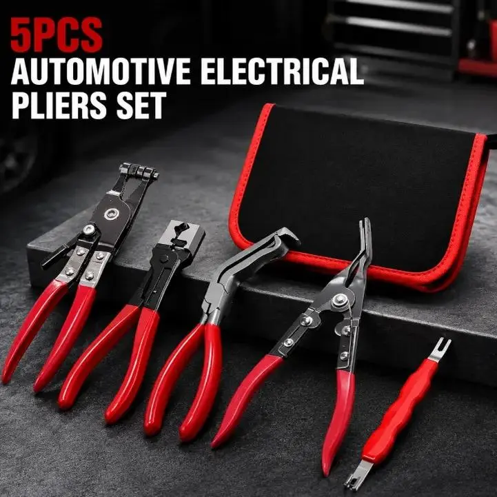 5-piece automotive electrical disconnect tool set - high carbon steel 60° connector separator, hose clamp pliers, hose removal tools, DIY tools, wiring terminal removal tools, includes portable storage bag - Father’s Day gift memorial