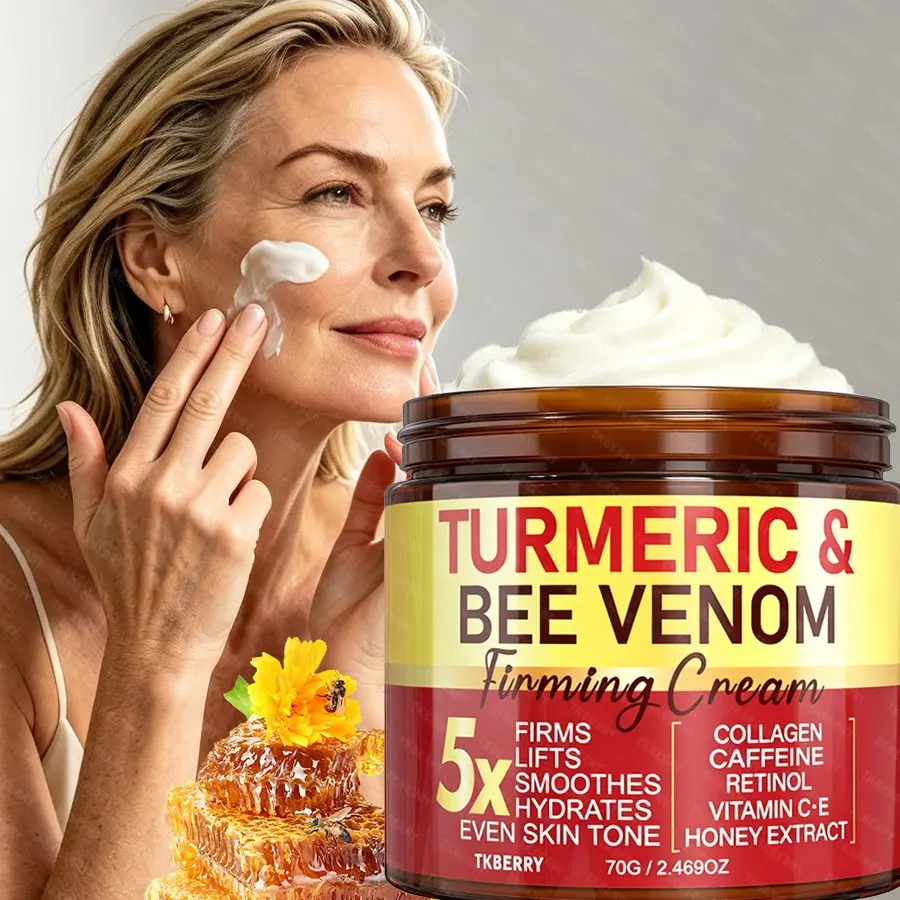 70G Turmeric+Bee Venom Face Lift Cream, Firming & Lifting Cream With Honey Extract, Turmeric, Collagen And Retinol, Moisturizing & Skincare, For Dryness and Firms Skin, Suitable for All Skin Types, For Men And Women, 24-hour hydration, Cosmetics