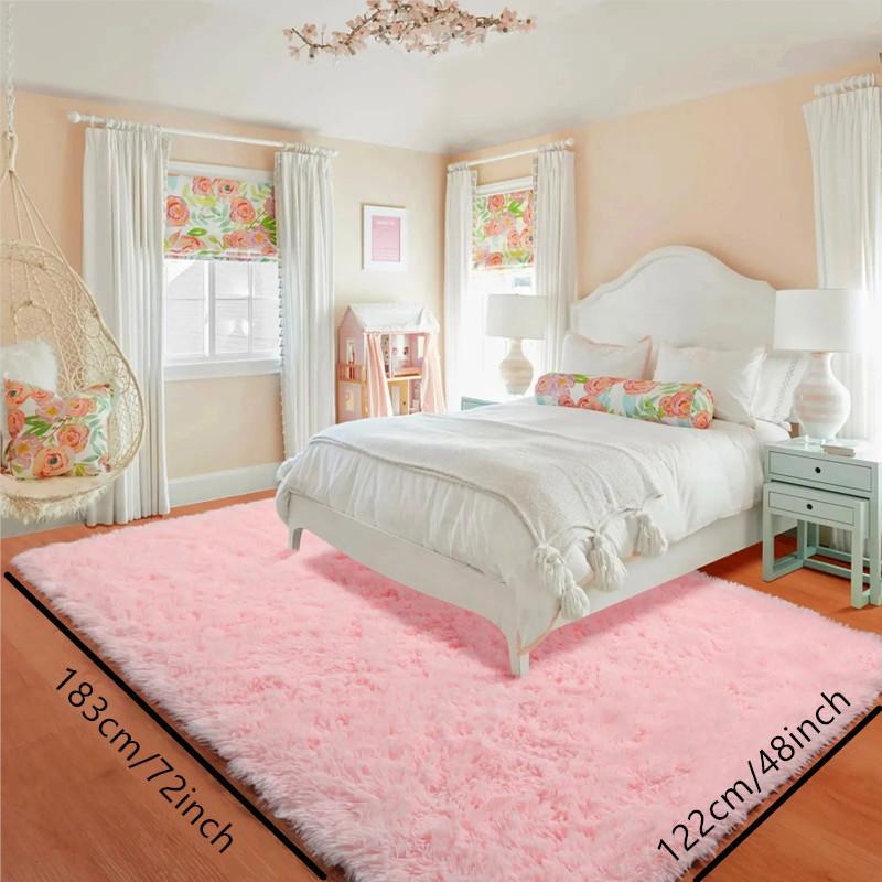 Minimalist Solid Fluffy Large Rug, Square Plush Mat with Non Slip Backing, Home Decorative Fluffy Area Rug for Living Room & Bedroom