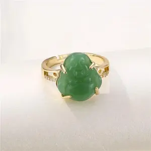 Maitreya Buddha Charm Natural Jade Ring Green Series Tunable Religious Blessing Ring Men Women Fashion Jewelry Accessories