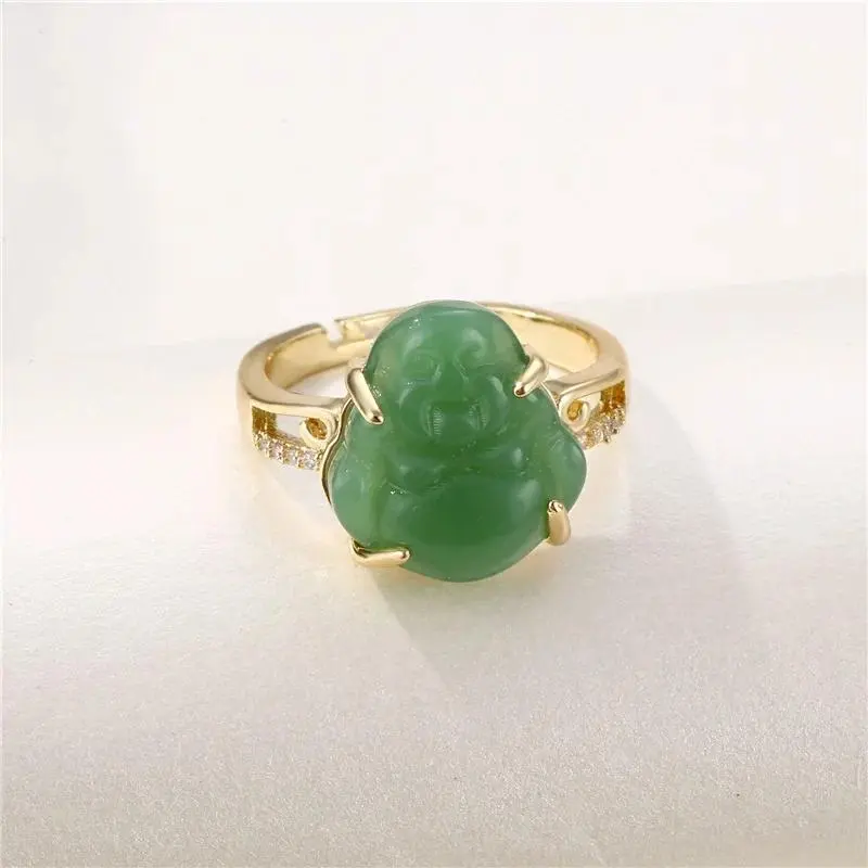 Maitreya Buddha Charm Natural Jade Ring Green Series Tunable Religious Blessing Ring Men Women Fashion Jewelry Accessories