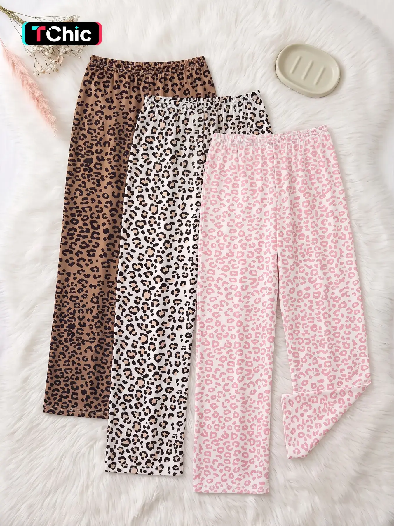3-Pack Women's Long Sleep Pants, Leopard Print, Casual Loose-Fit, Ankle Length, All Seasons, Comfortable Home & Wear, Pajamas