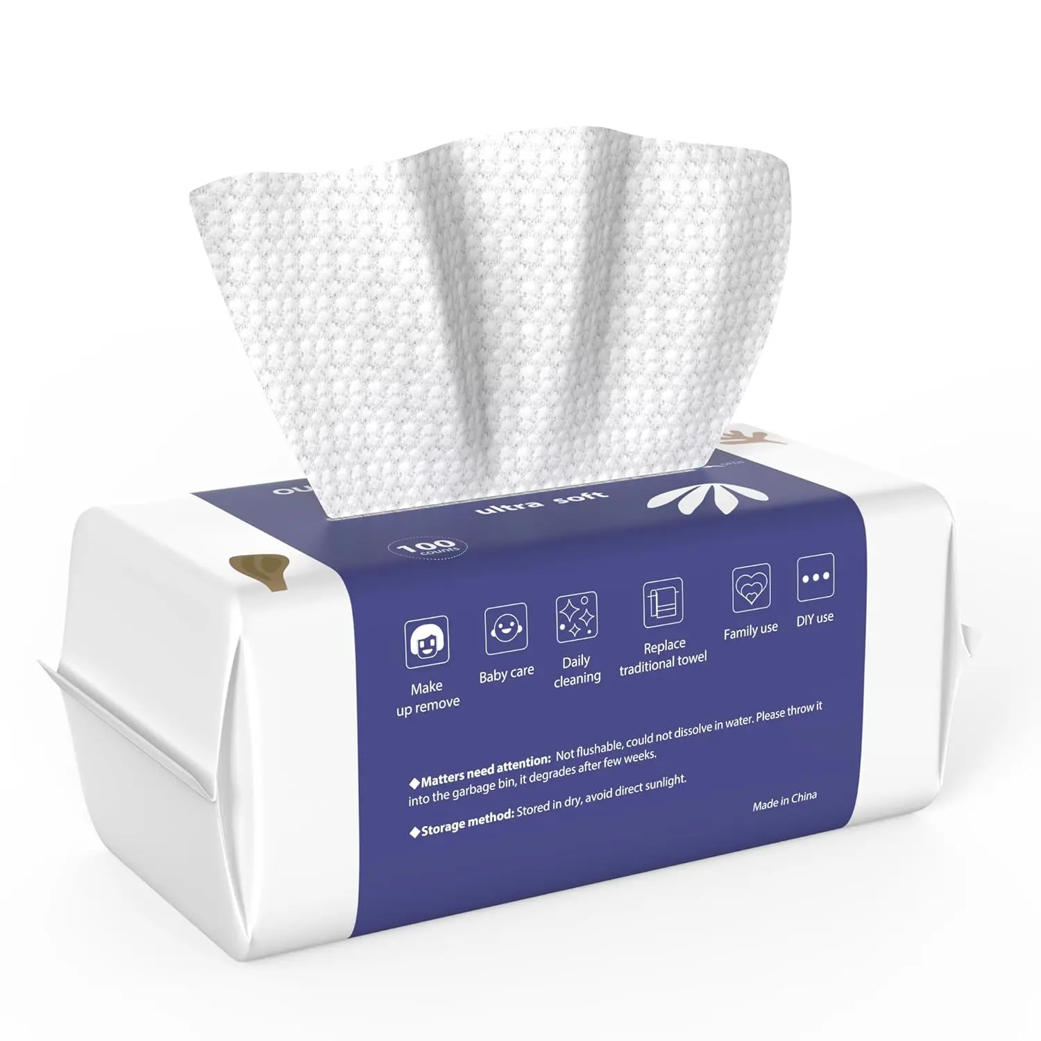 Disposable Biodegradable Rayon Face Napkins - 7.8"x7.8", 100-Count (Pack of 1), Unscented, Chemical-Free, Gentle, Lint-Free Towels for Sensitive Skin Personal Cleansing, Selfie Accessories Complementary Care Wipes