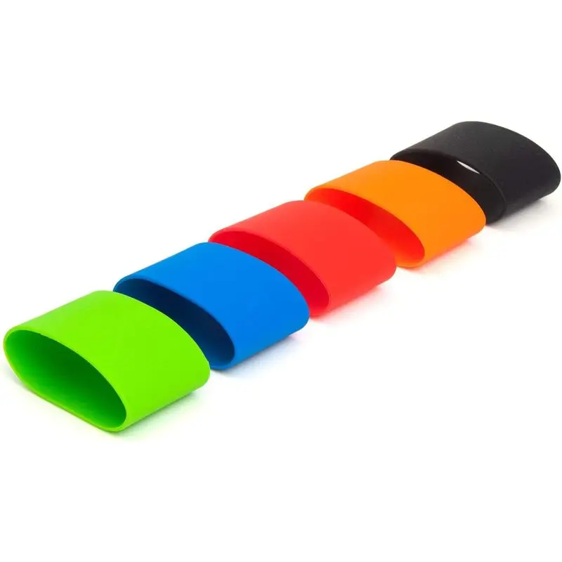 Outdoor Fitness Colorful Pack Joes Grip Flat Silicone Bands, 5-Pack, 5x2in, 10in Circumference, 3.18in Diameter, Long-Lasting, Cooking Grade, Heat-Cold-UV-Chemical Resistant Tumbler Bands