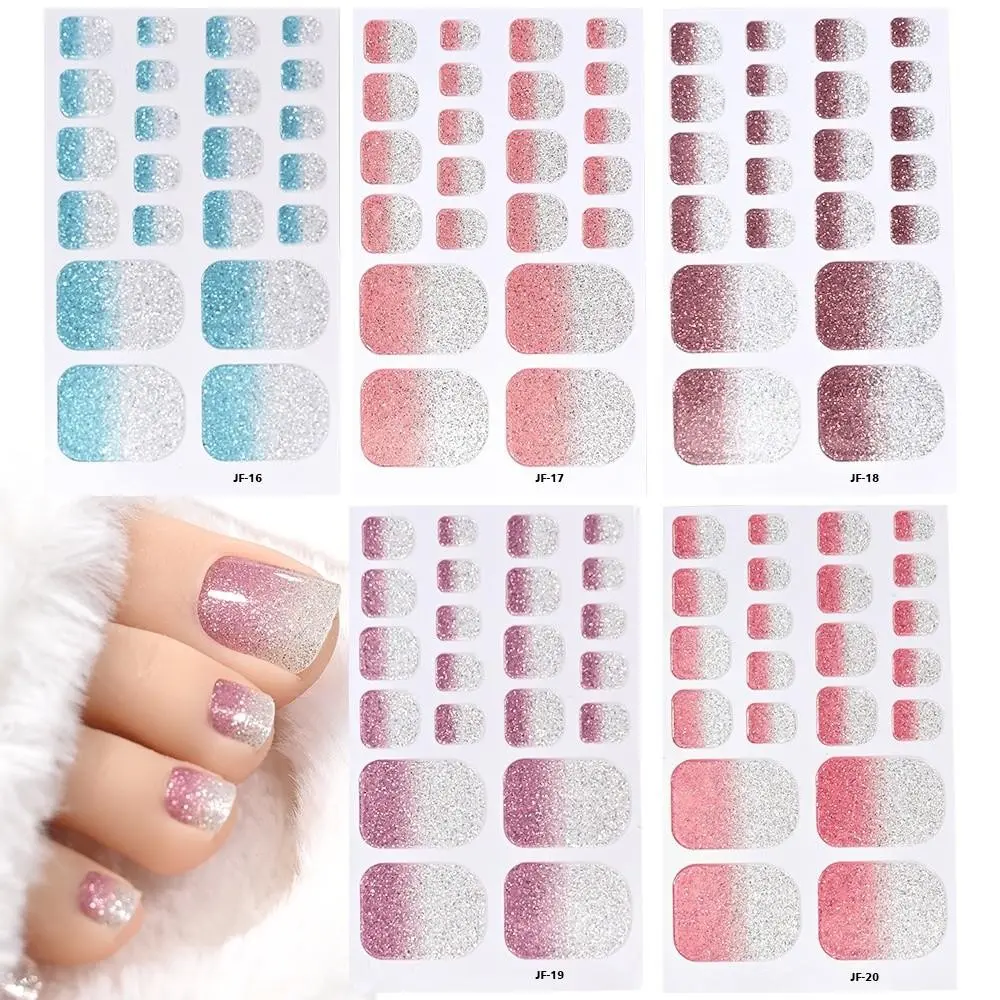 5-Piece Gradient Glitter Toe Nail Stickers, Full Coverage Self-Adhesive Pedicure Tattoos, DIY Foot Nails Decor for Women, Spring Summer, Nail Art Accessories