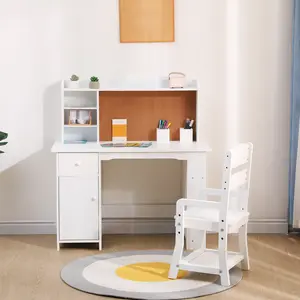Set scrivania e sedia per bambini in legno - Con libreria, bacheca e armadietti - Tavolo da studio con ripiano portaoggetti - Per ragazzi e ragazze 3-8 anni - Ideale per cameretta o studio