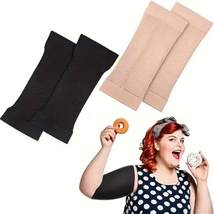2 Pairs Large Women’s Arm Shaper Compression Sleeves, Elastic Support Arm Sleeves Black & Beige, Elegant Comfortable Fitness Accessories for Sports and Daily Wear