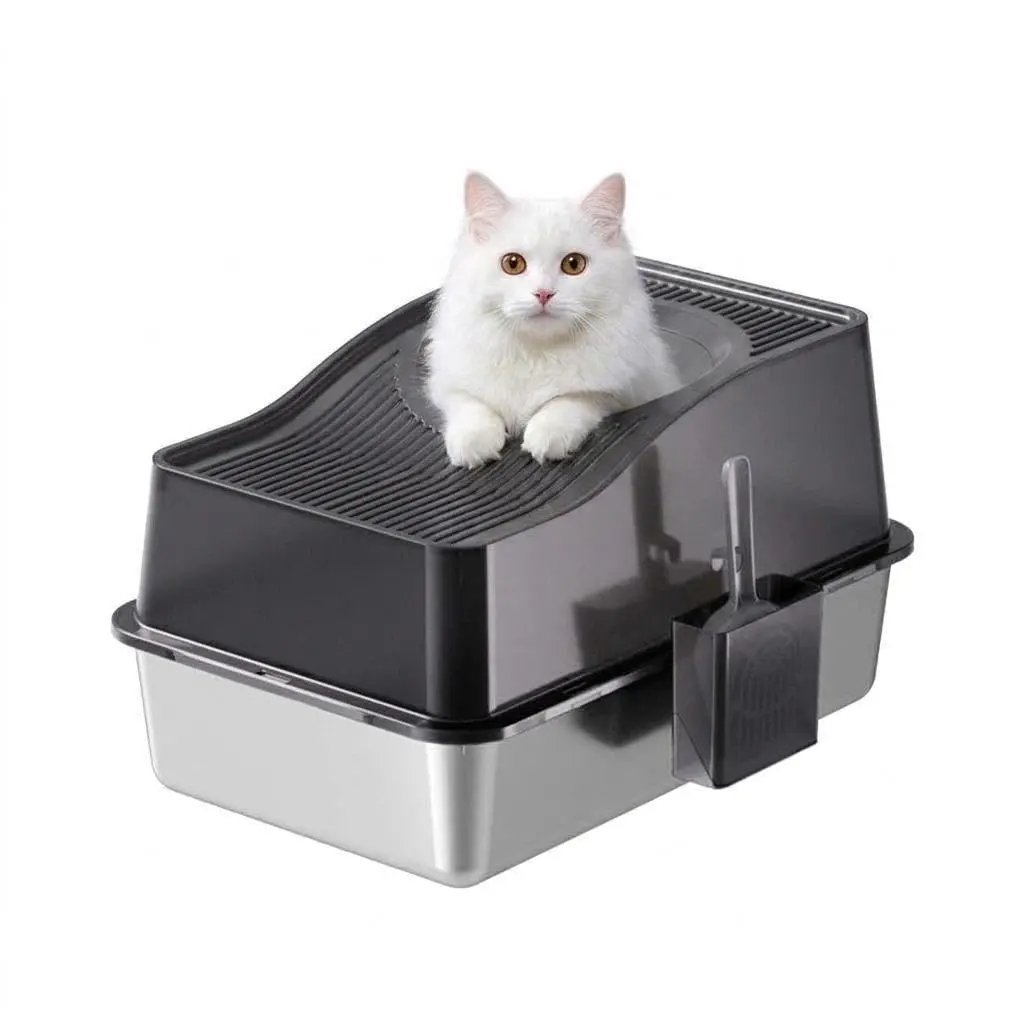 Garvee Exceptional Deodorizing Power — XXL Stainless Steel Litter Box — High Rim Leak-Proof Design — Easy to Clean — Especially Suitable for Large Cats
