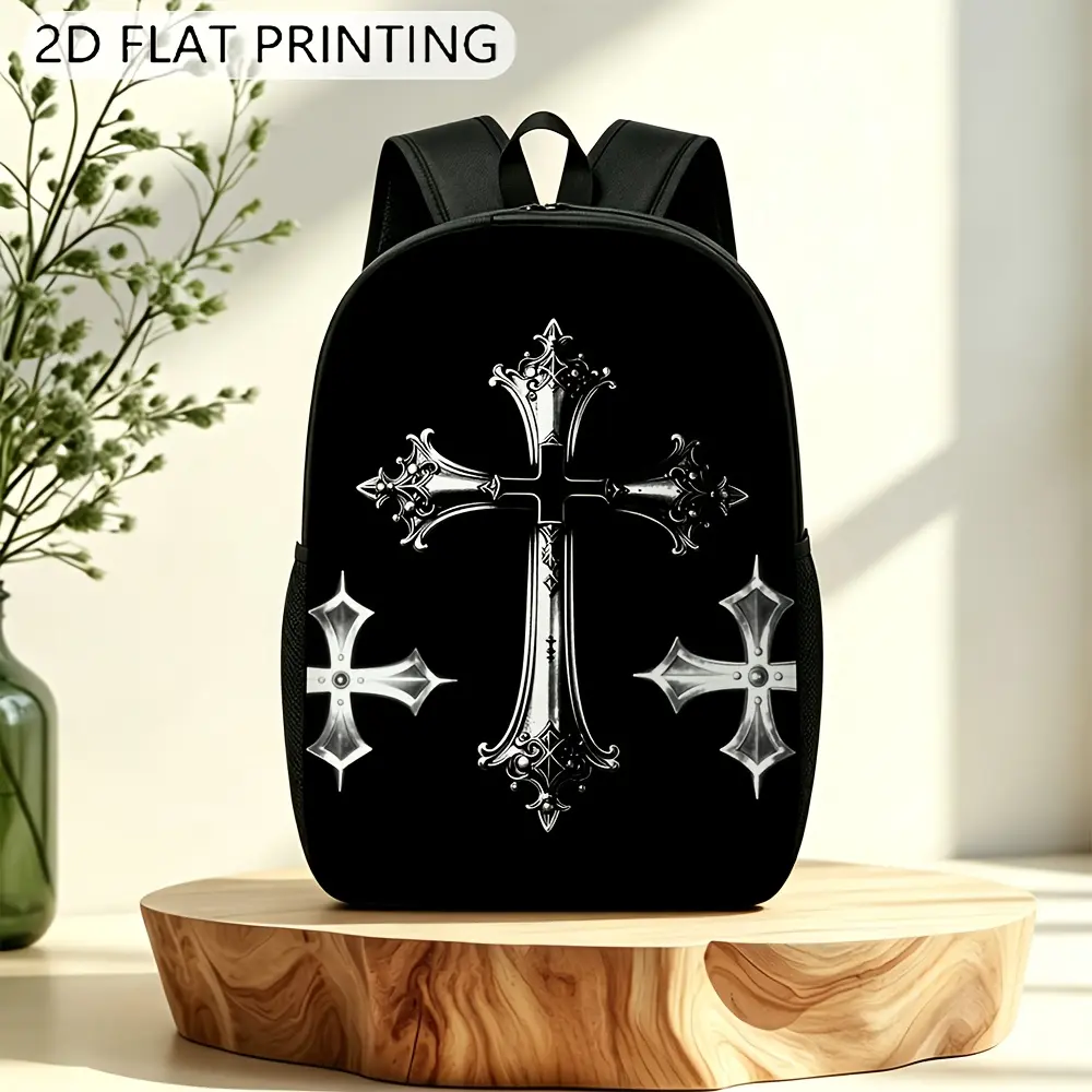 1pc Durable Backpack,Metal Crosses Pattern,Features Adjustable Shoulder Straps and Zippers,Unisex 2D Flat Print Large Backpack,Easy to Clean,Suitable for Pet Lovers, Travel, Fitness, and Creating A Street Style