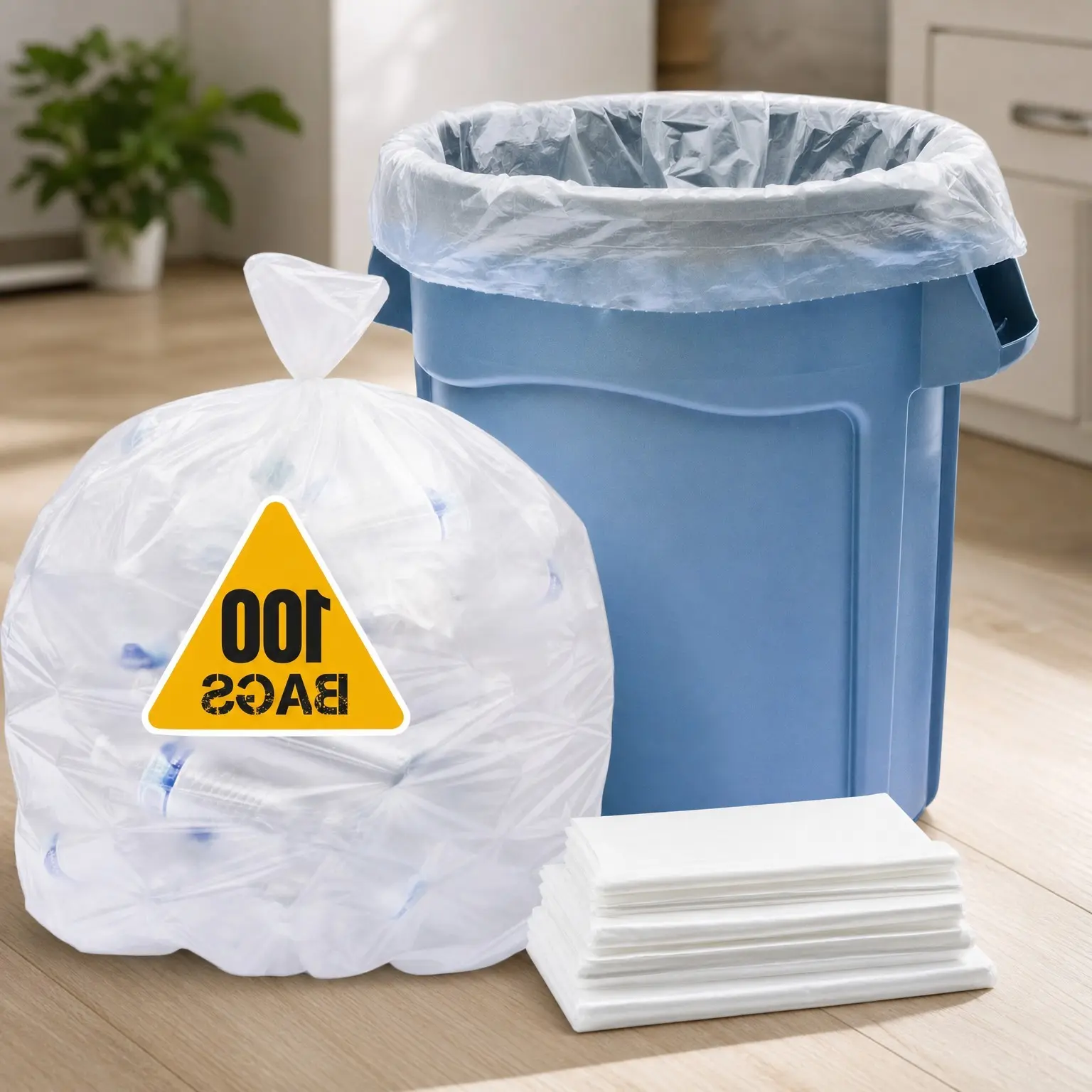 30-33 Gallon Heavy Duty Clear Recycling Trash Bags with Ties, 100 Count Value Pack