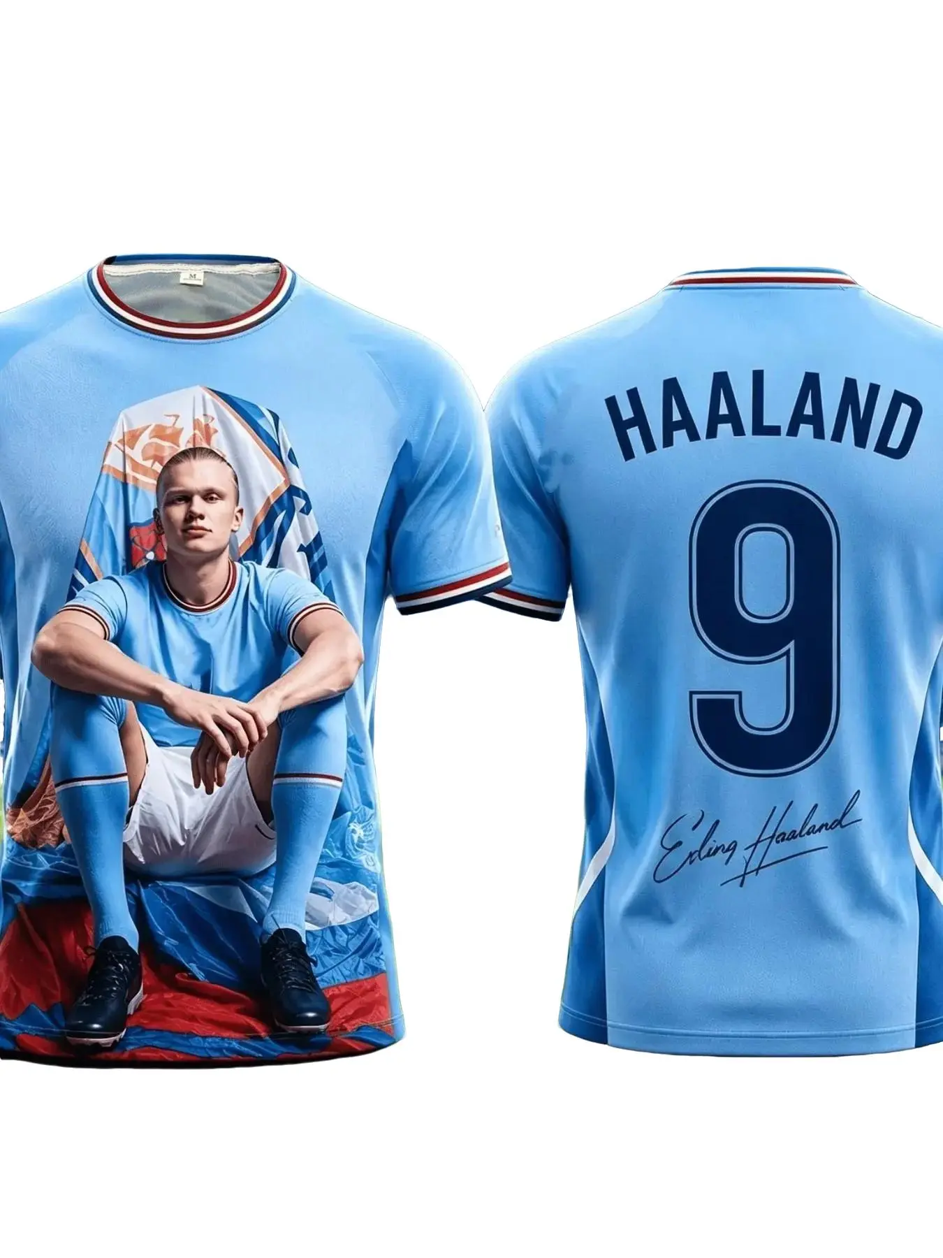 Erling Haaland 9 Number Blue T-Shirt, Men's Quick-Dry Soccer Sports Jersey, Short Sleeve, Loose-Fit, All Seasons, Sporty Style