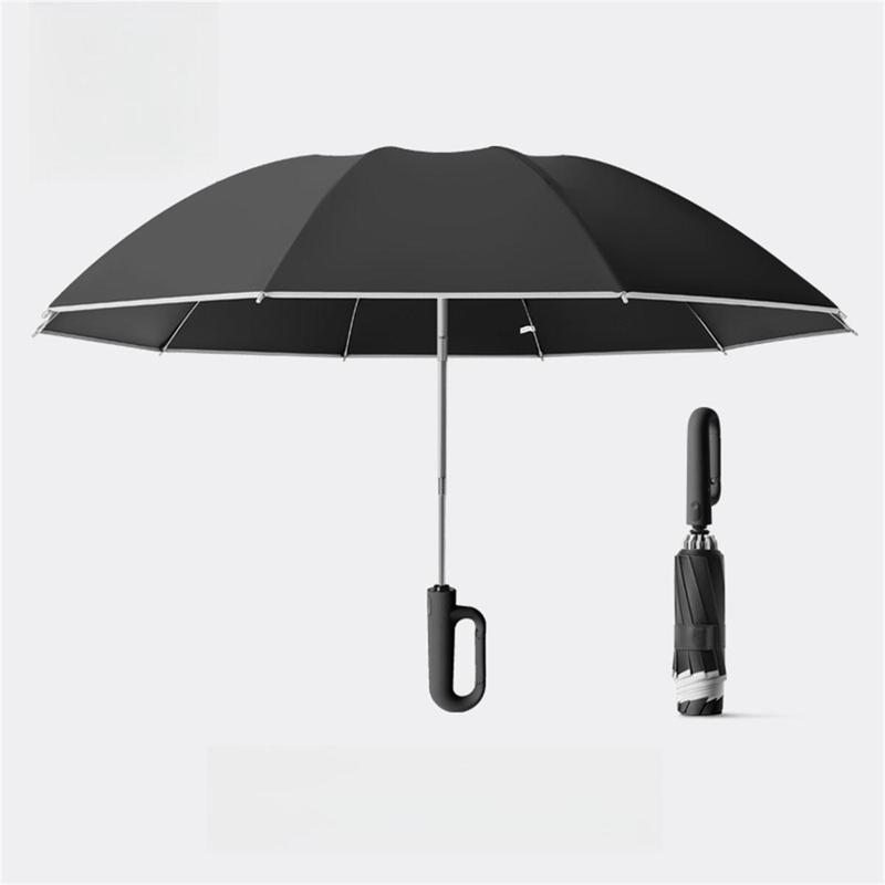 Portable Folding Umbrella, 1 Count 46 Inch Windproof Umbrella with Reflective Strip, Durable 10 Rib Design Umbrella for All Weather, Wind Resistant Umbrella