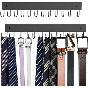 Belt Hanger Wall Mounted, Wooden Belt Organizer 2 Pack Max 24 Storage Capacity, 180? Rotating Space Saving Hangers for Ties,  Tops, Scarves, Bras, , Bags Halloween Black