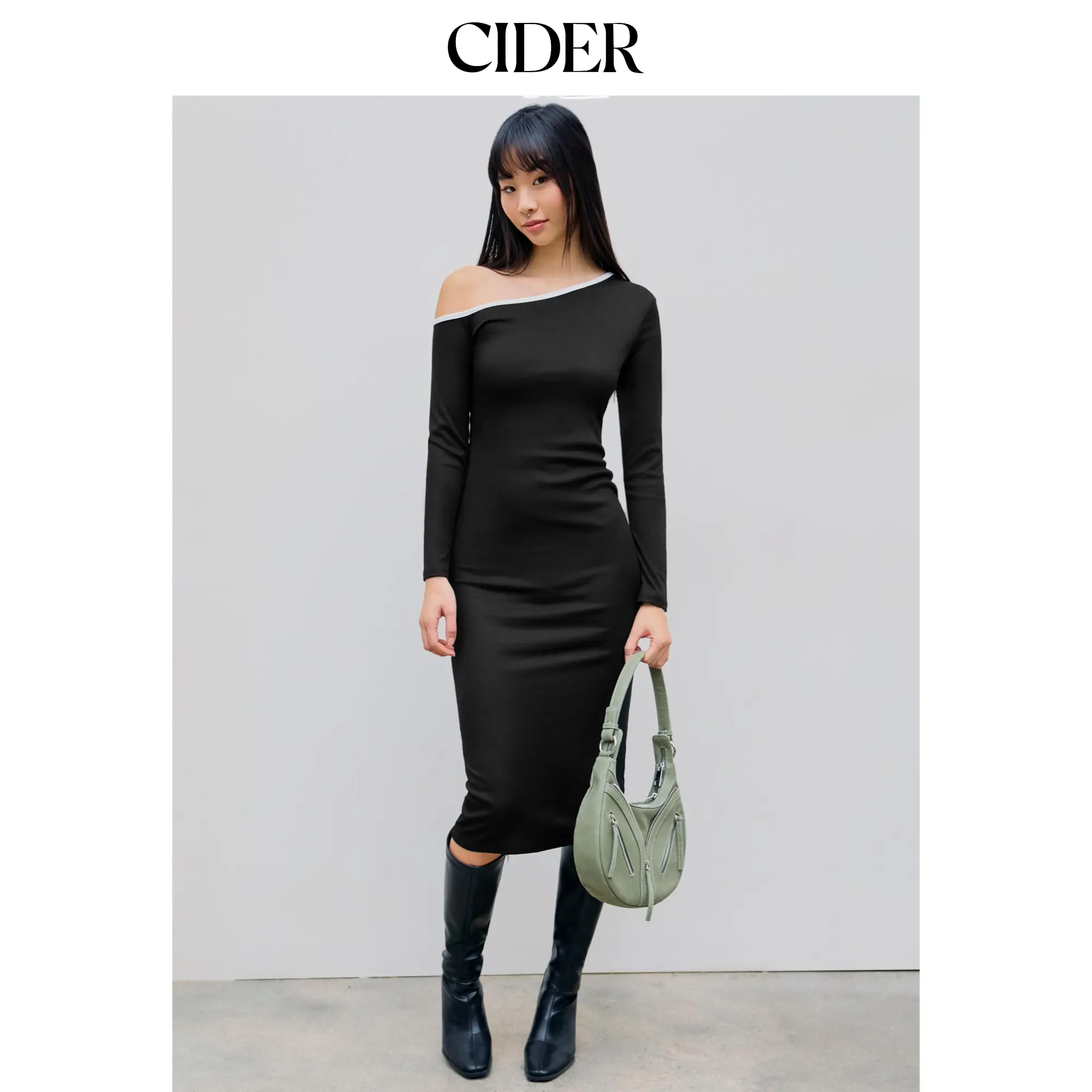 Cider [size 0-26] Asymmetrical Neck Contrasting Binding Solid Maxi Dress SummerFinds