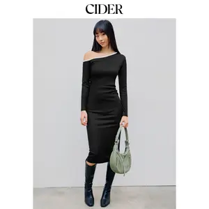Cider [size 0-26] Asymmetrical Neck Contrasting Binding Solid Maxi Dress SummerFinds