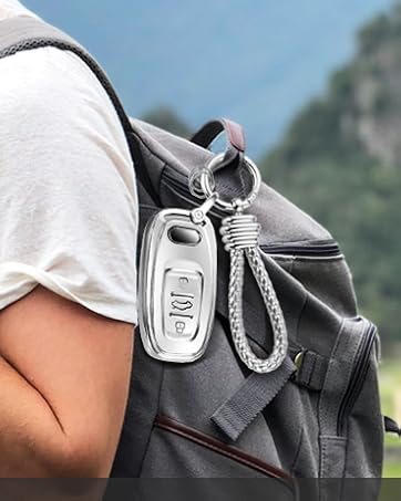 for Audi Key Fob Cover with Luxury Diamond Bling Braided Rope Keychain, Upgraded Soft Key Case for A3-A8 Q5 Q8 R8 RS4-RS7 S4-S8 SQ5 Key Fob Shell (Gold Edge Bling,B)