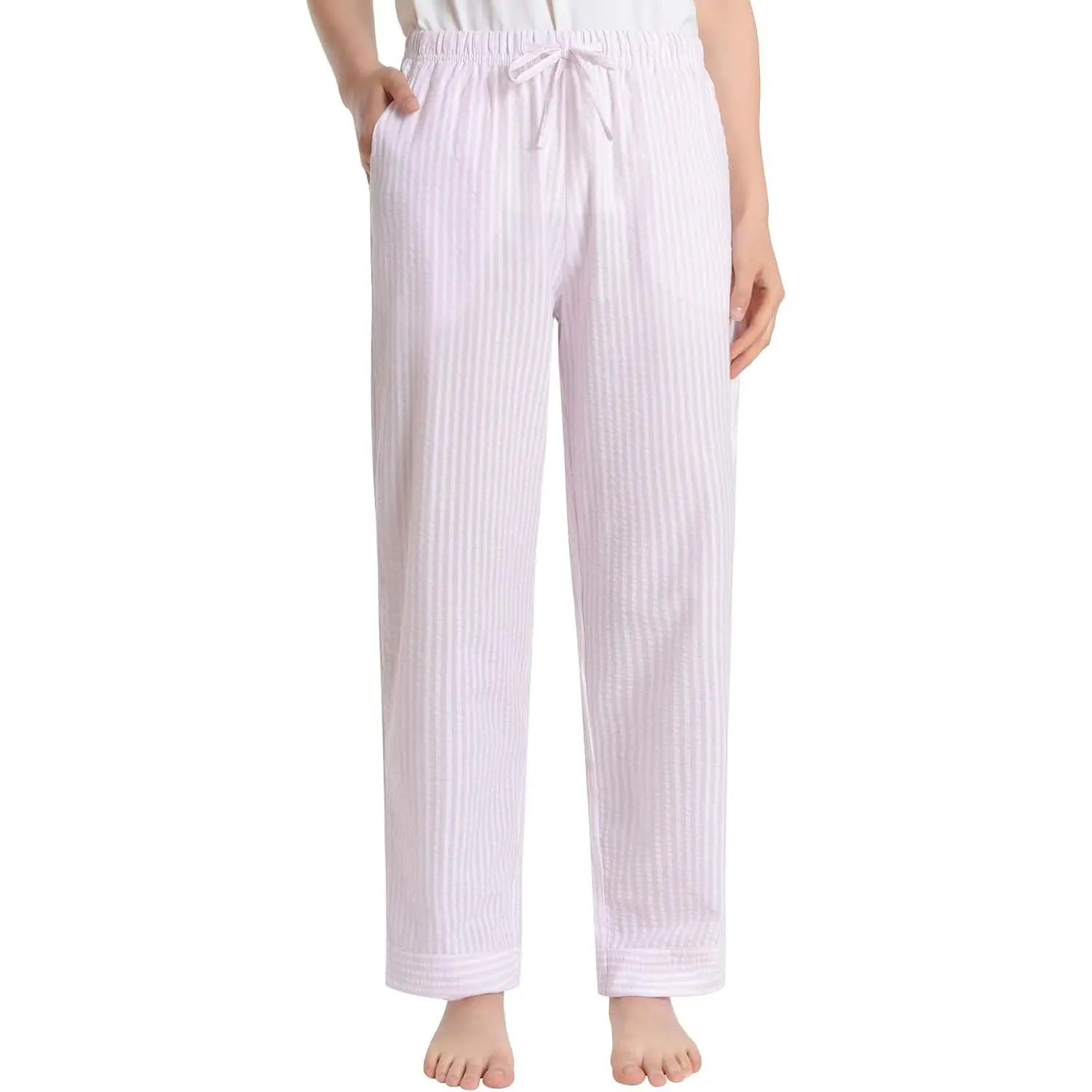 Women's Petite Seersucker Pajama Pants Cotton Pj Lounge Bottoms