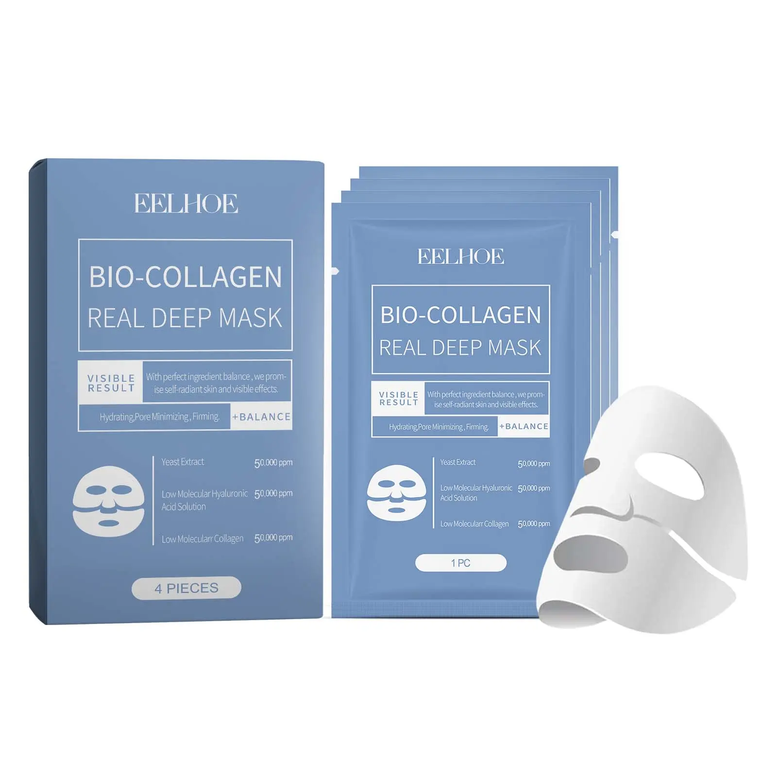 Collagen Facial Sheet Mask with Hyaluronic Acid & Chamomile for Hydrating & Anti-Aging, Suitable for All Skin Types, Unisex, 120 Pcs