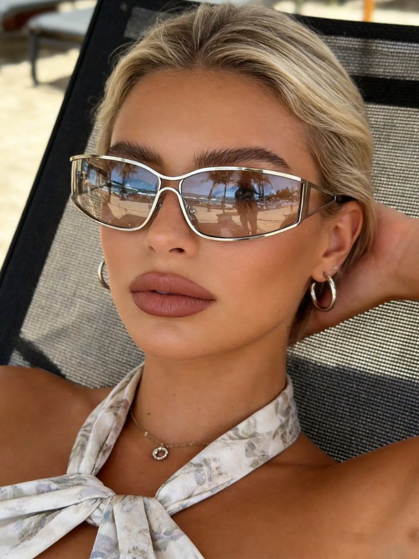 Y2K Metal Design Wraparound Sunglasses for Women, Elegant and Fashionable, Perfect for Streetwear, Beach Vacations, Daily Wear Accessories