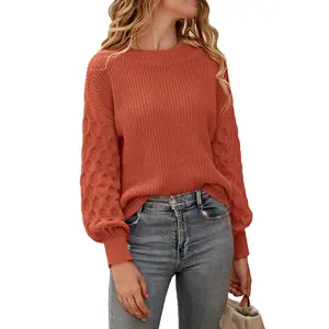 Women's Pullover Sweater Casual Long Sleeve Crew Neck Loose Chunky Knit Jumper Tops